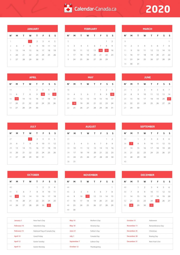 Awesome 2020 Calendar Canada Printable | Free Printable Calendar Monthly