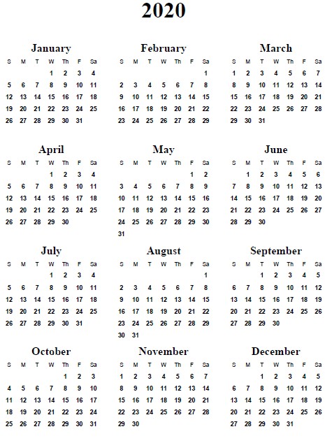 post year 2020 calendar printable