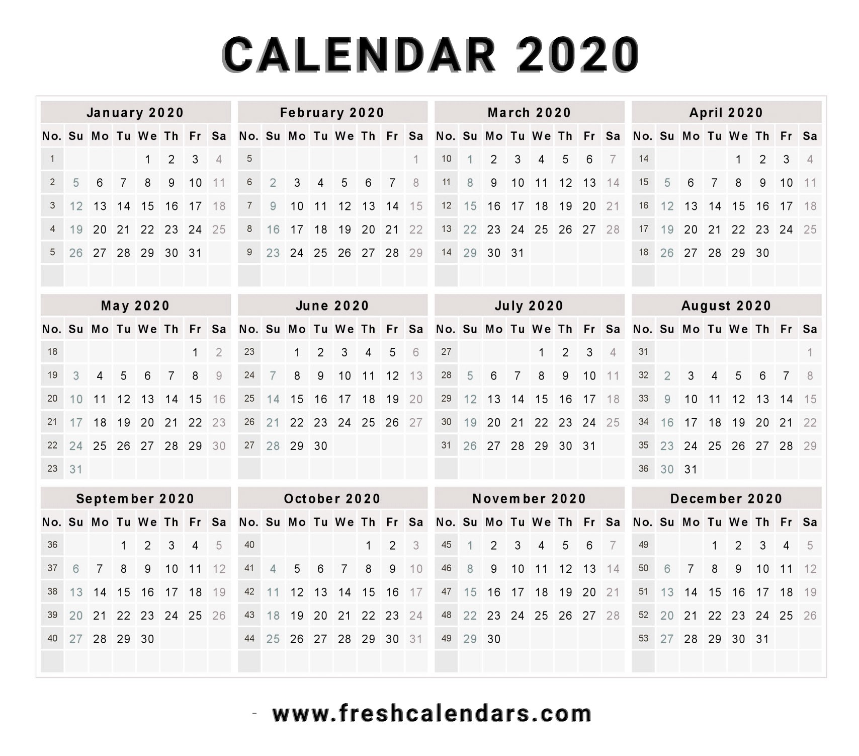 2020 Calendar Yearly Printable 20 Printable 2020 Calendar Templates