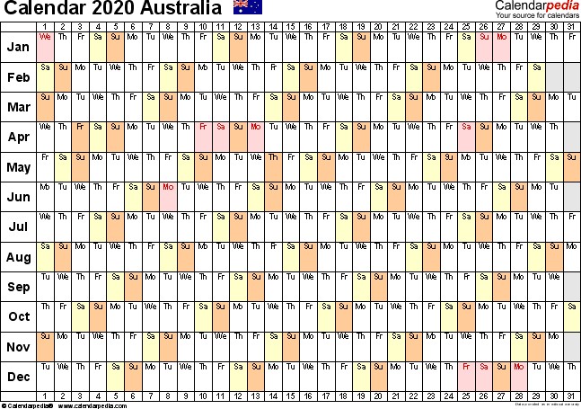 australia calendar 2020 excel templates