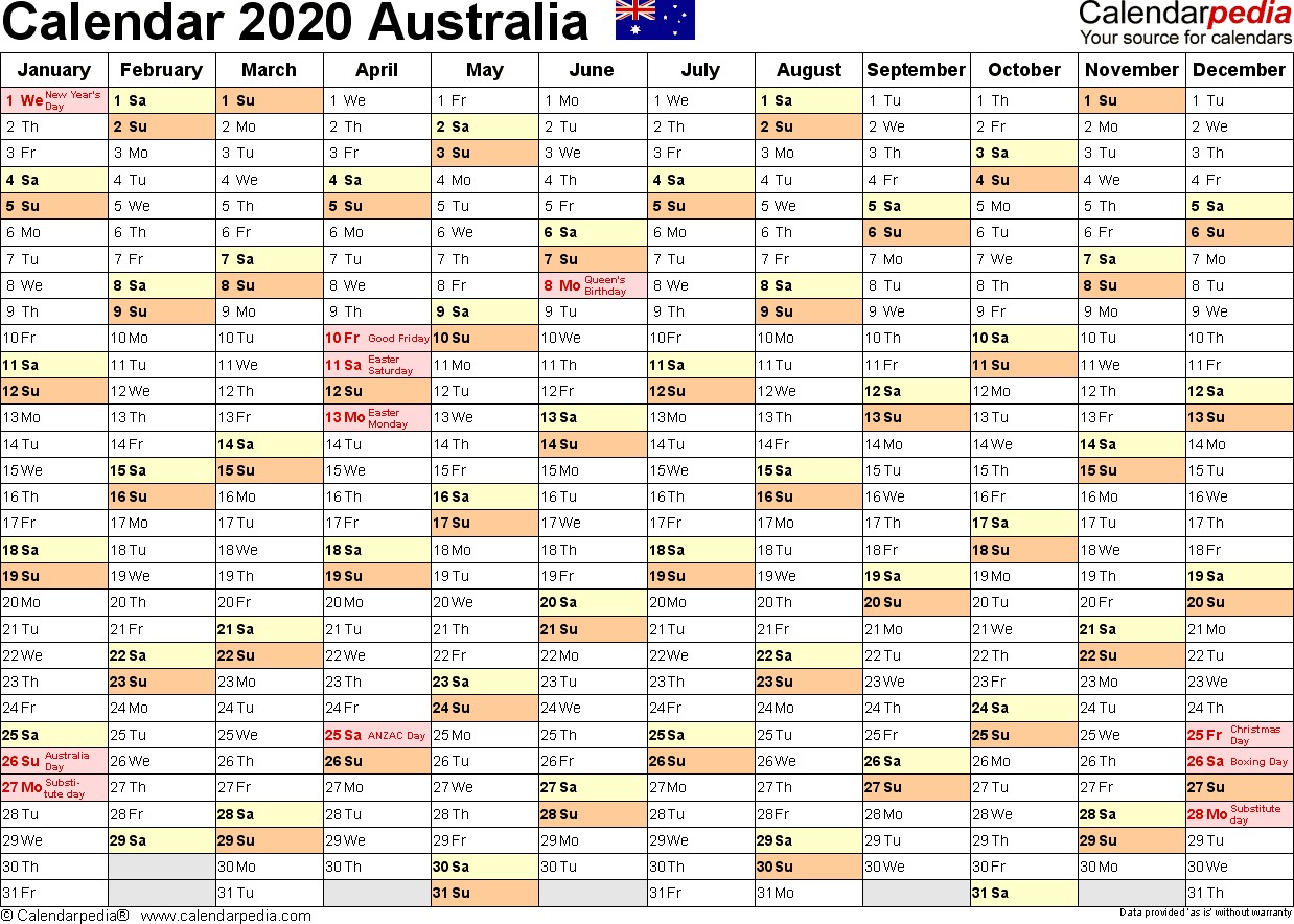 australia calendar 2020 word templates