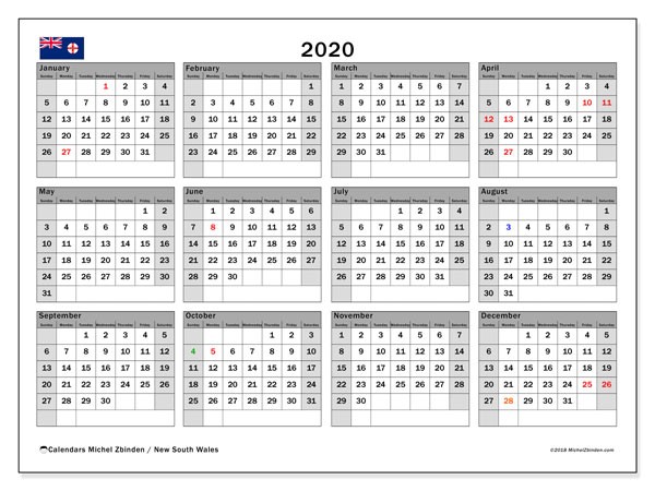 calendars 2020 public holidays australia