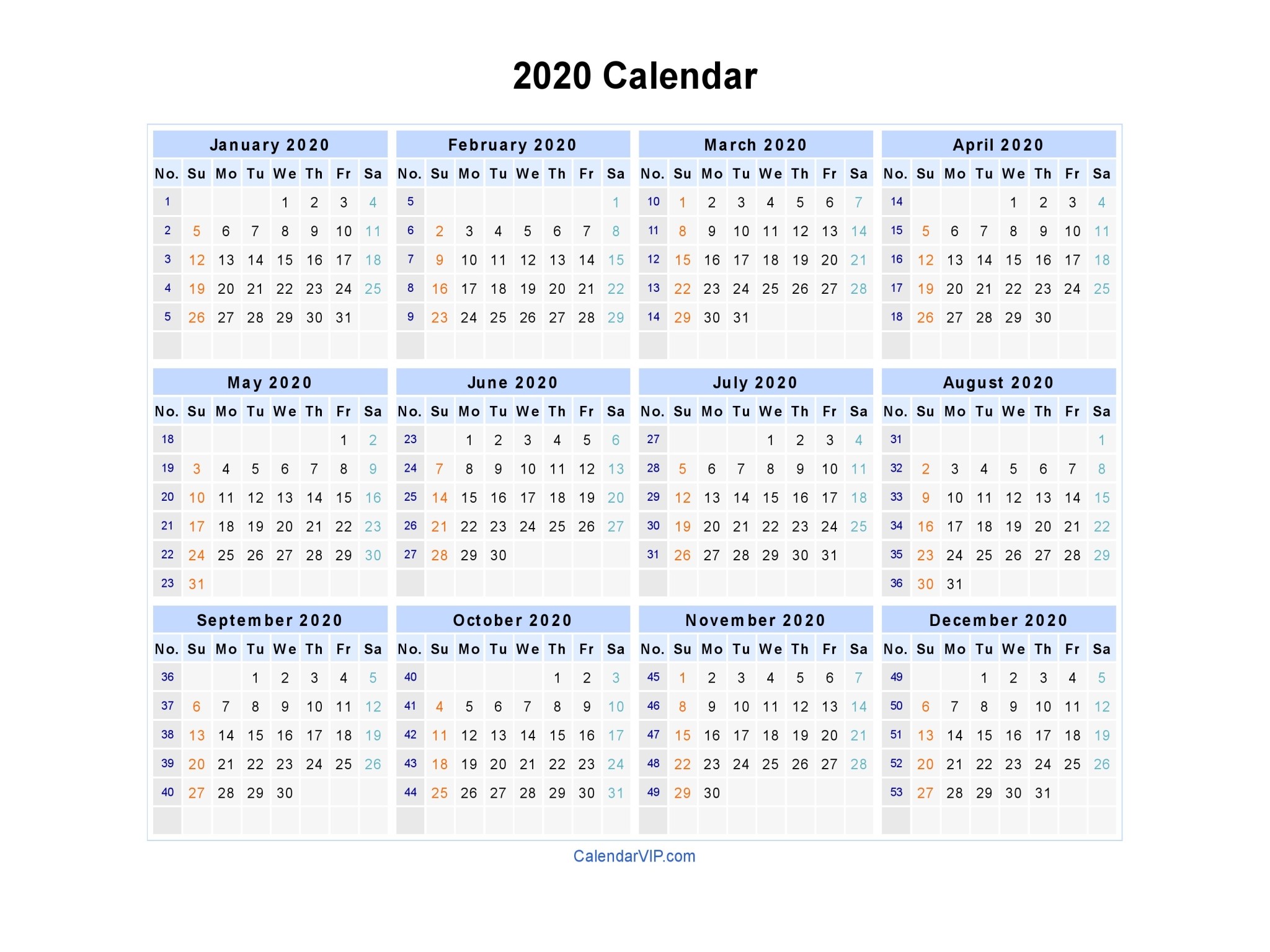 2020 calendar