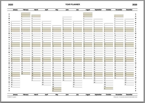 2020 year planner calendar