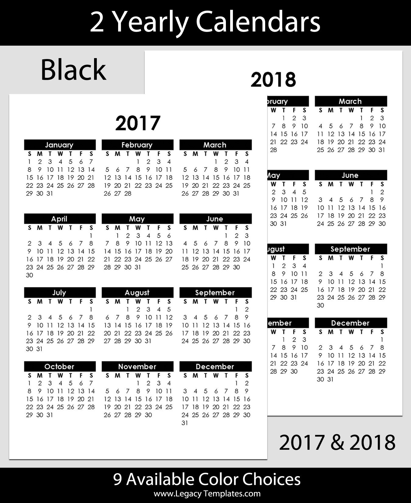 2017 2018 yearly calendar a5