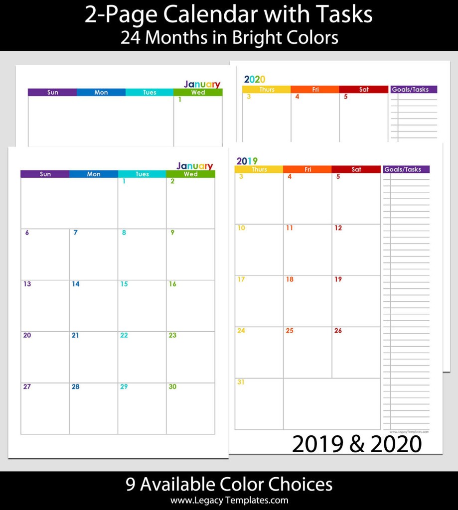 2019 2020 24 months 2 page calendar a5