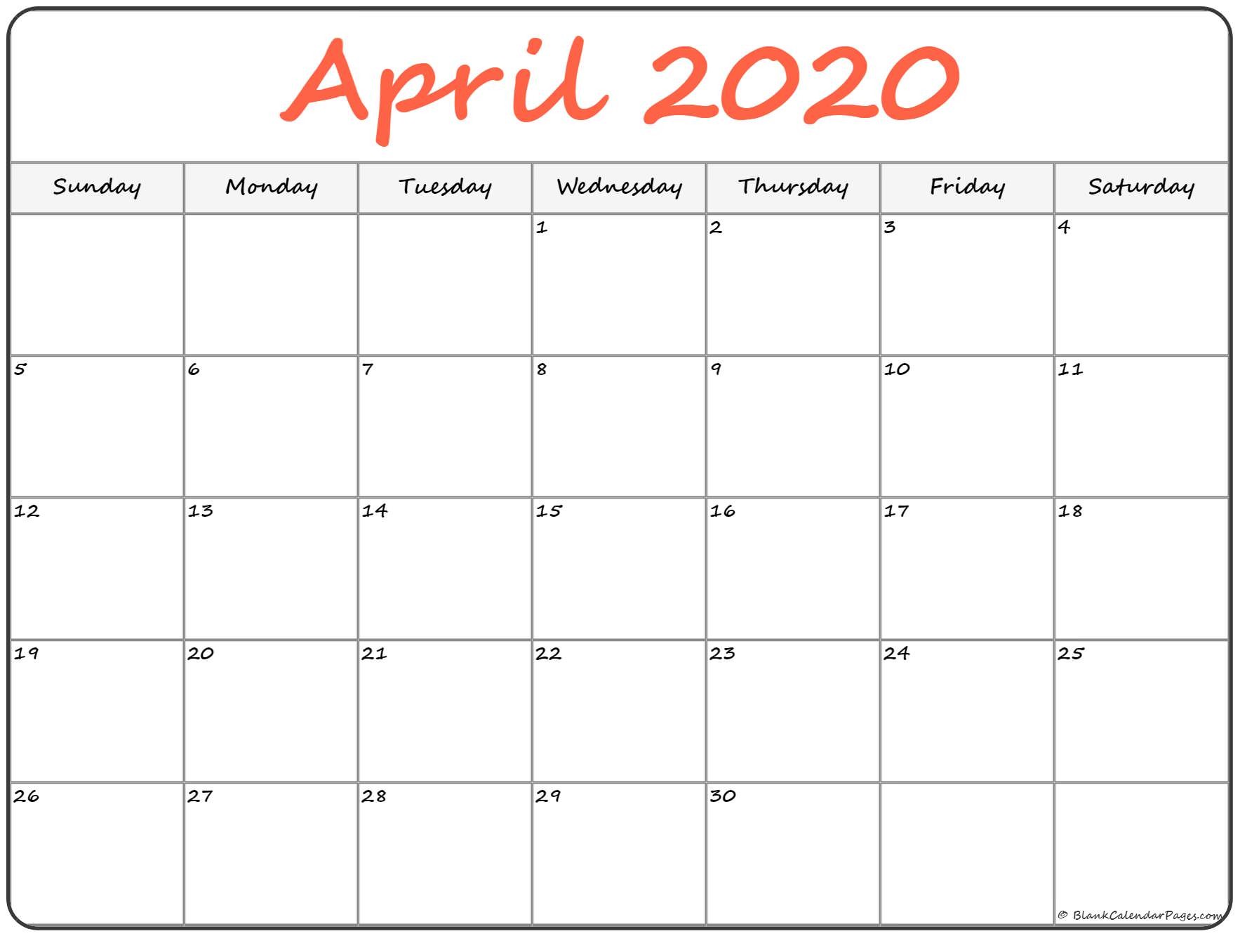 CAL=April 2020 calendar