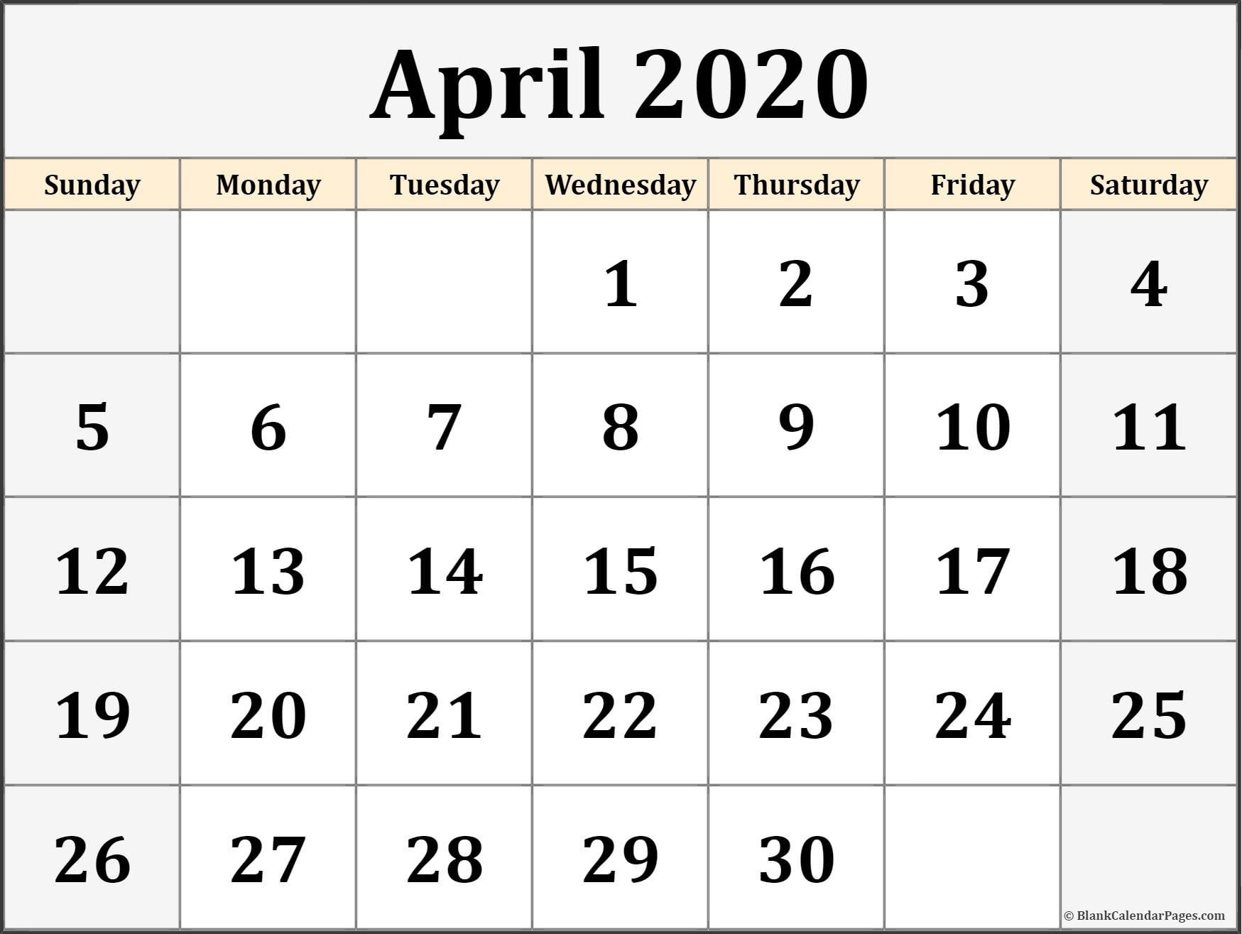 CAL=April 2020 calendar