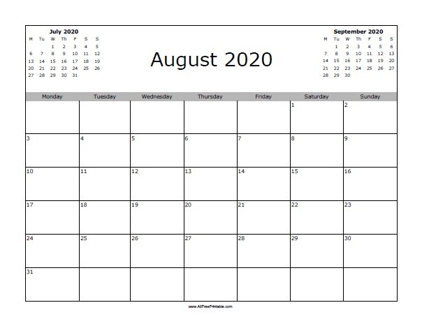 august 2020 calendar