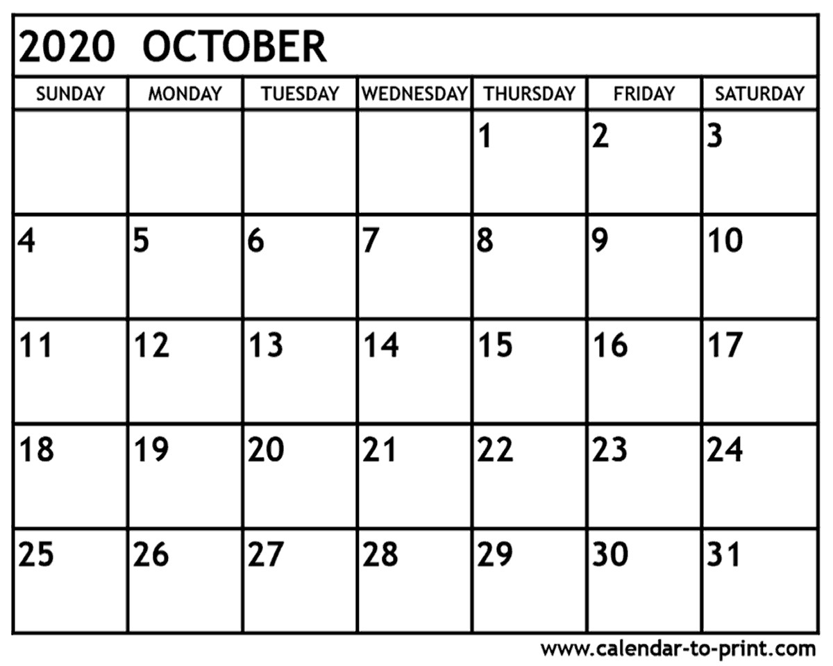 october 2020 calendar