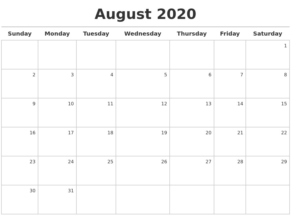 august 2020 calendar maker