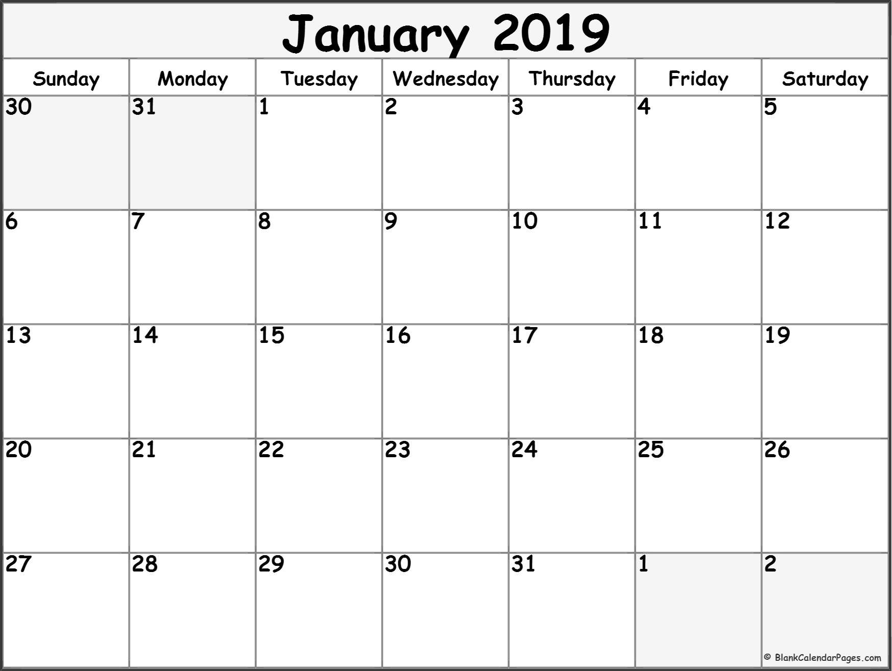 CAL=January 2019 calendar