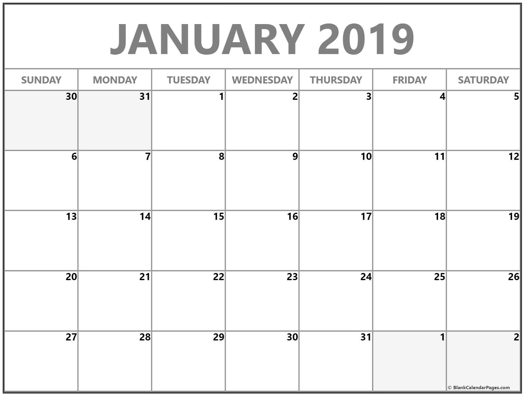 CAL=January 2019 calendar