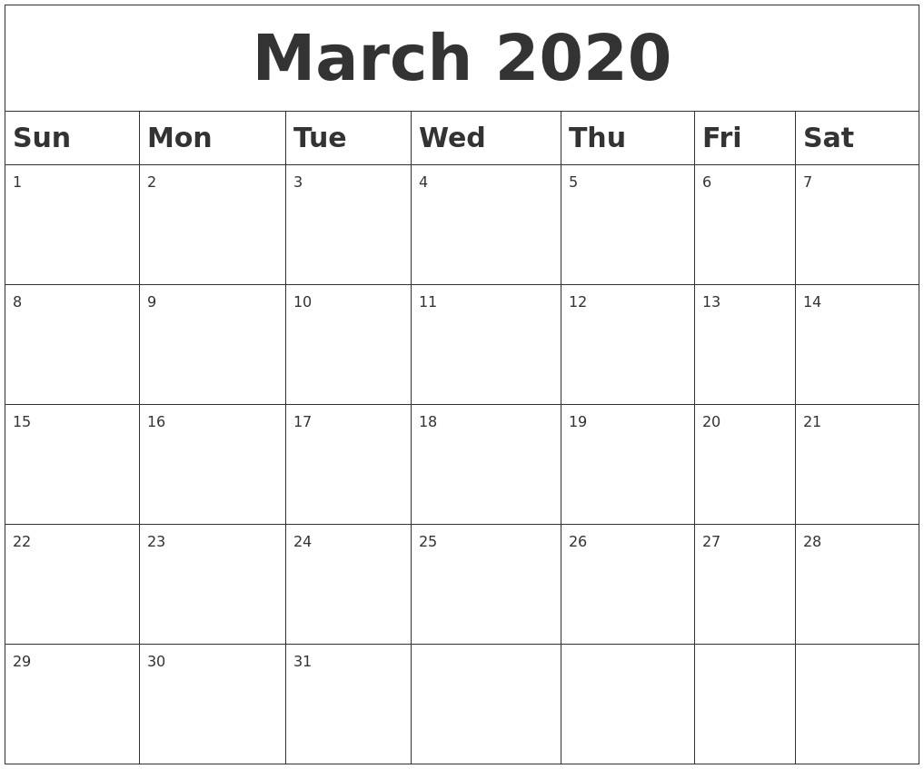 march 2020 blank calendar