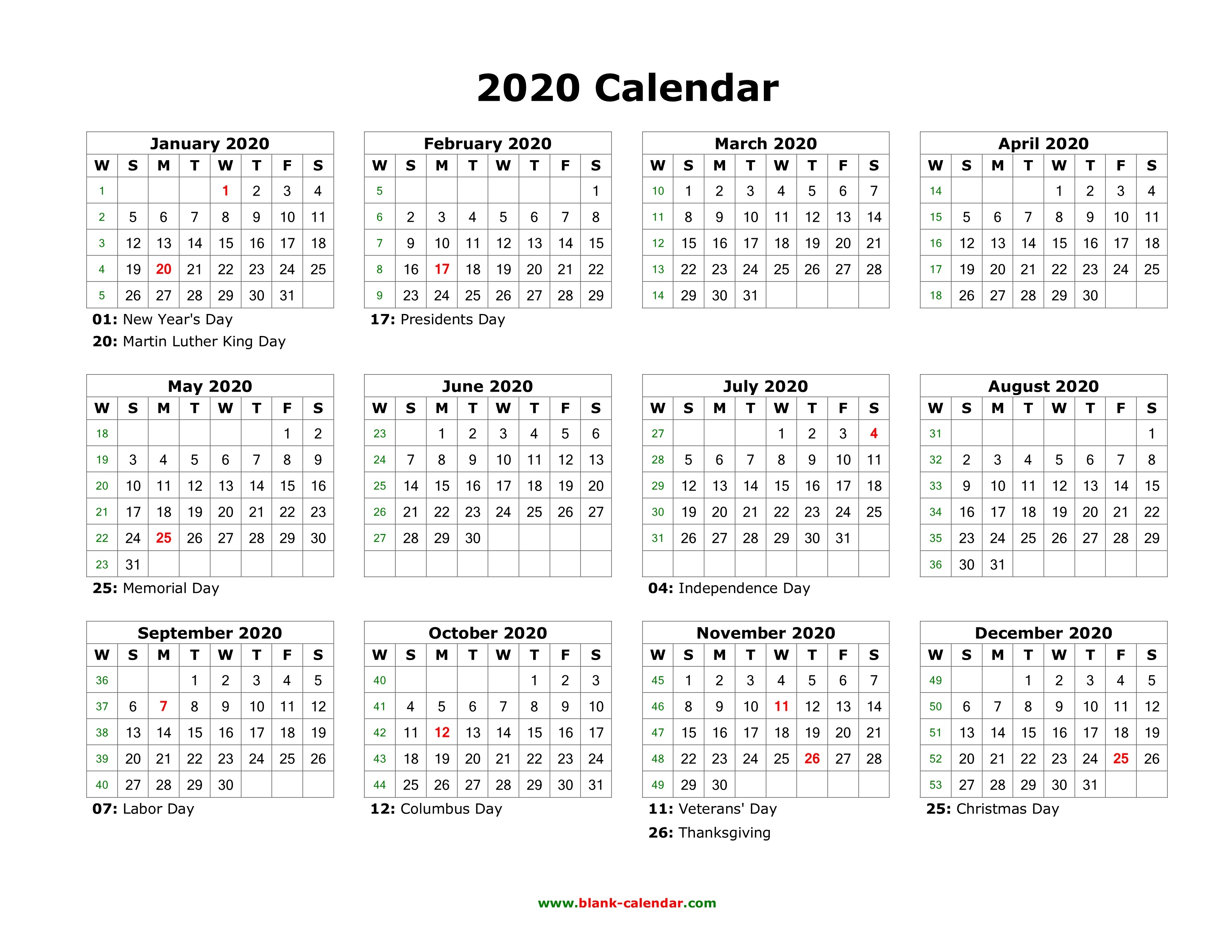 Blank Printable Calendar 2020 Blank Calendar 2020