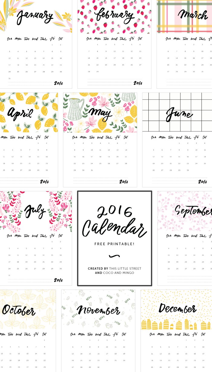 2016 calendars to print free no s