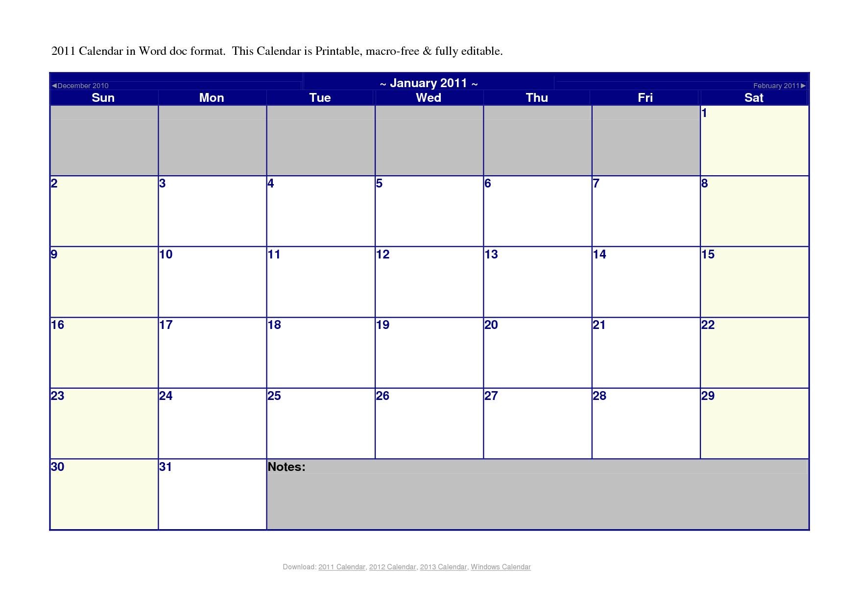 print calendar free