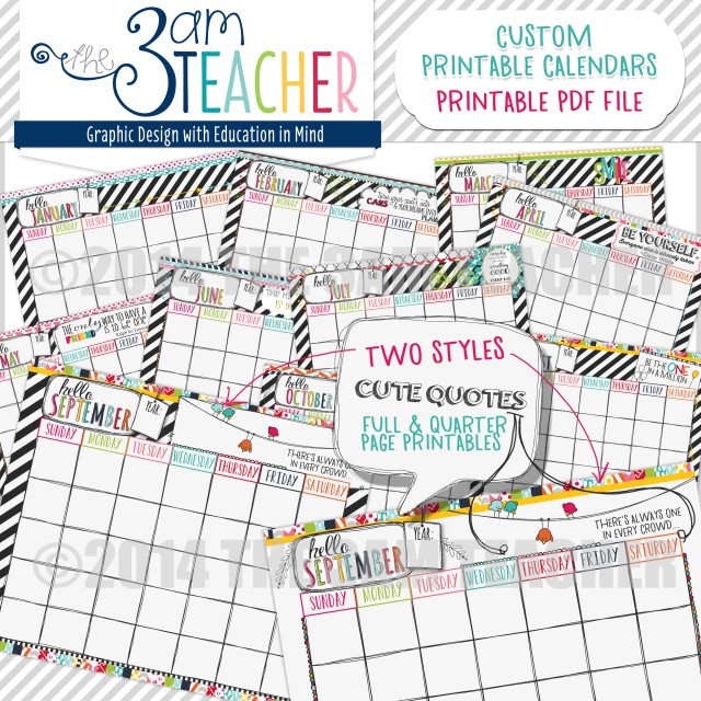 Hello Planner Illustrated Printable Calendar Pages for Any Year