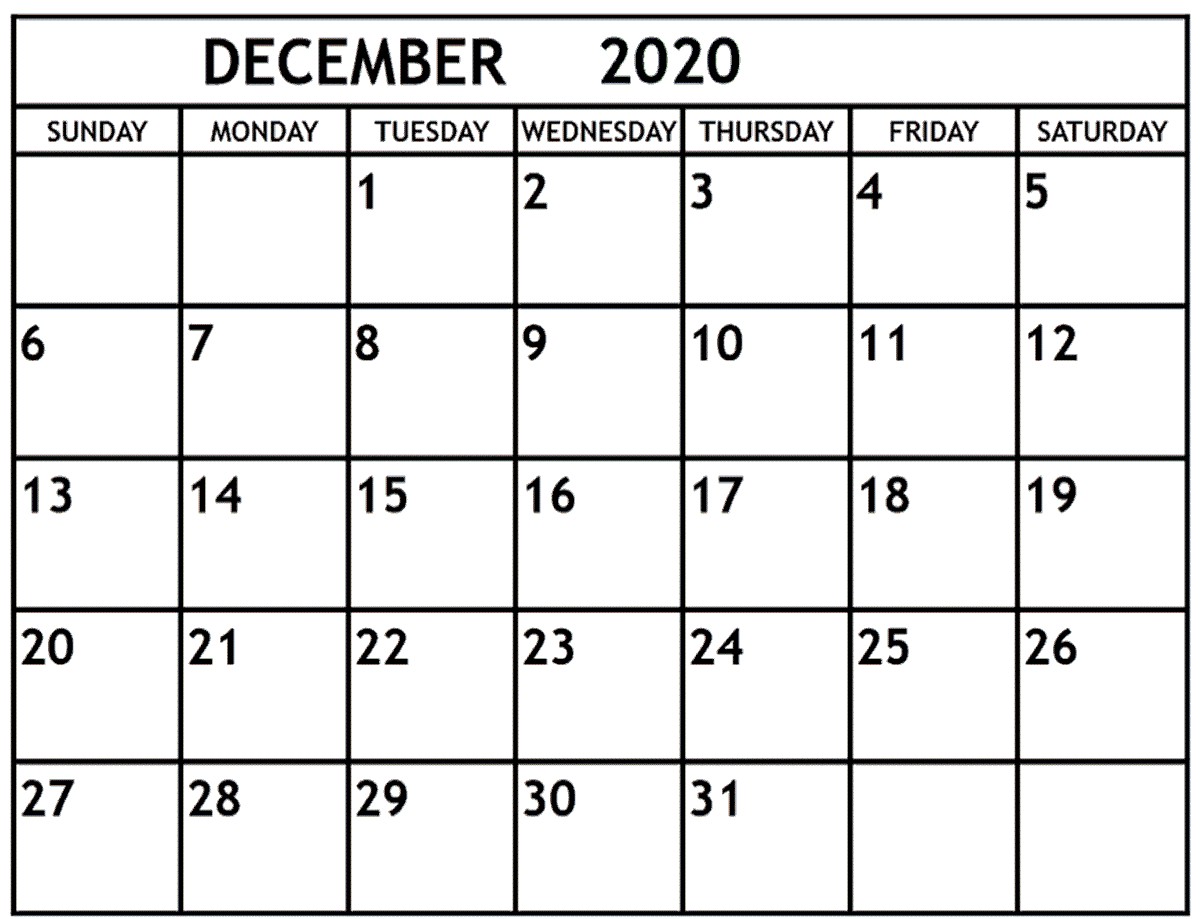 december 2020 calendar