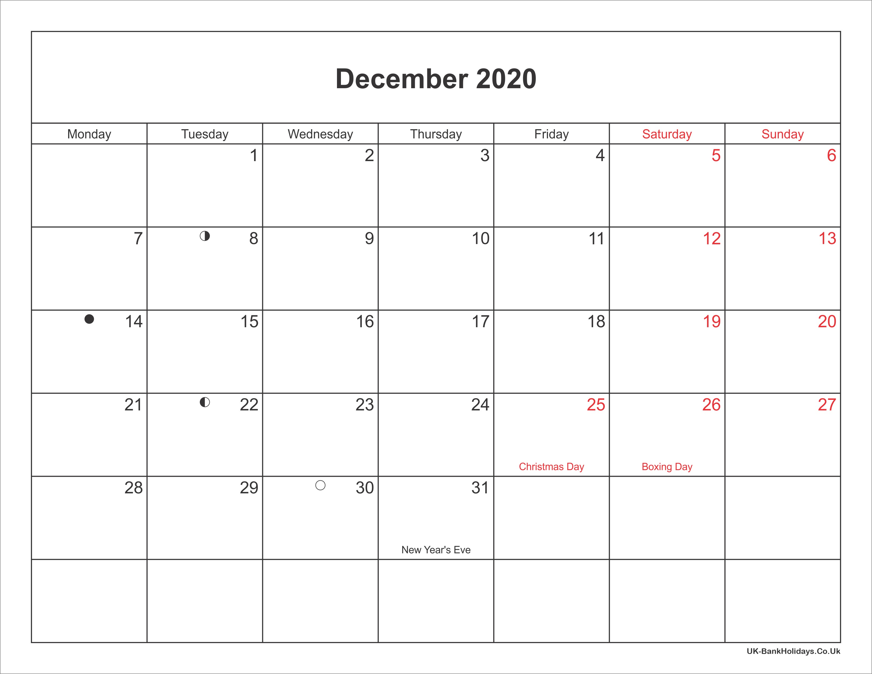 december 2020 calendar printable