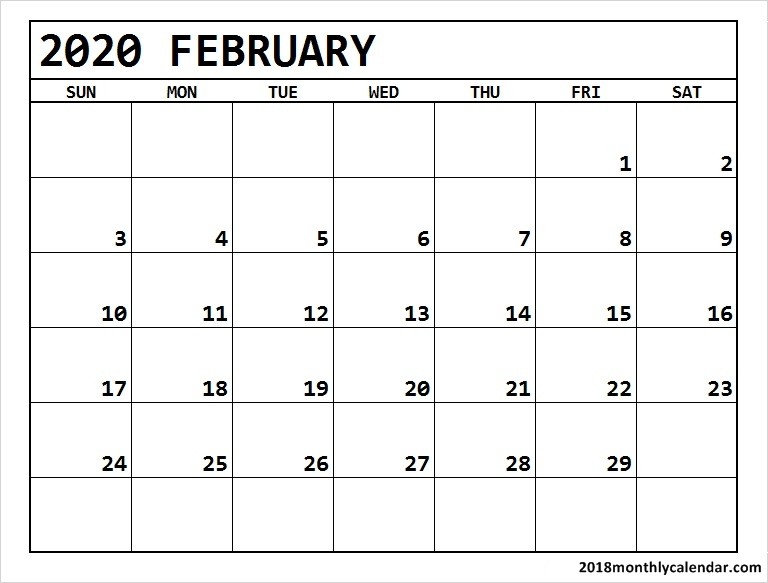 february 2020 calendar blank editable