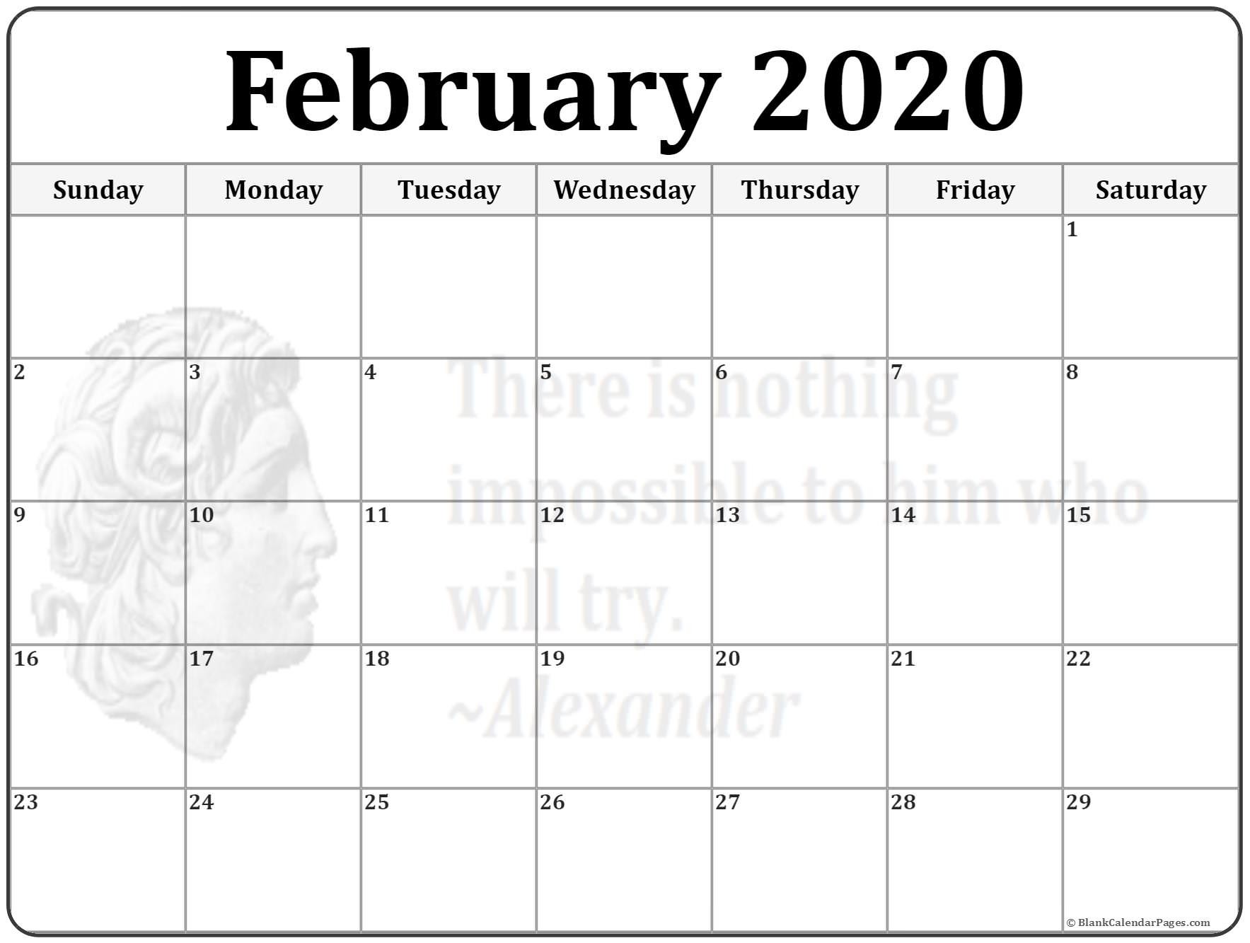 CAL=February 2020 calendar