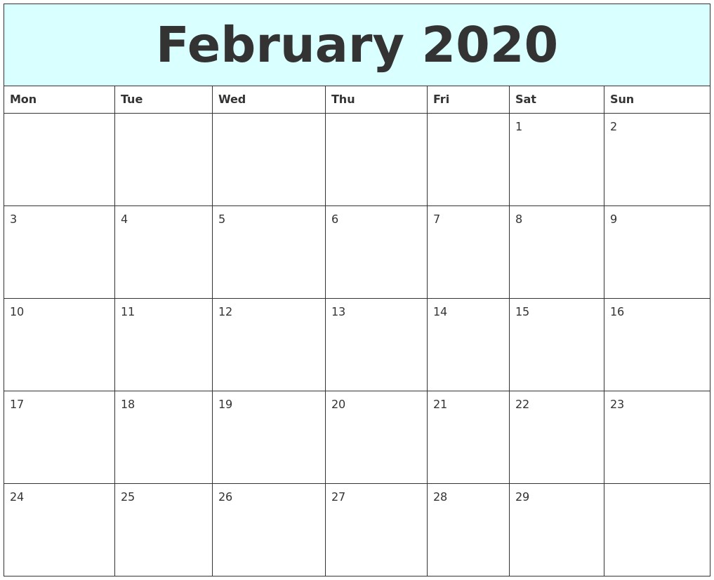 february 2020 free calendar