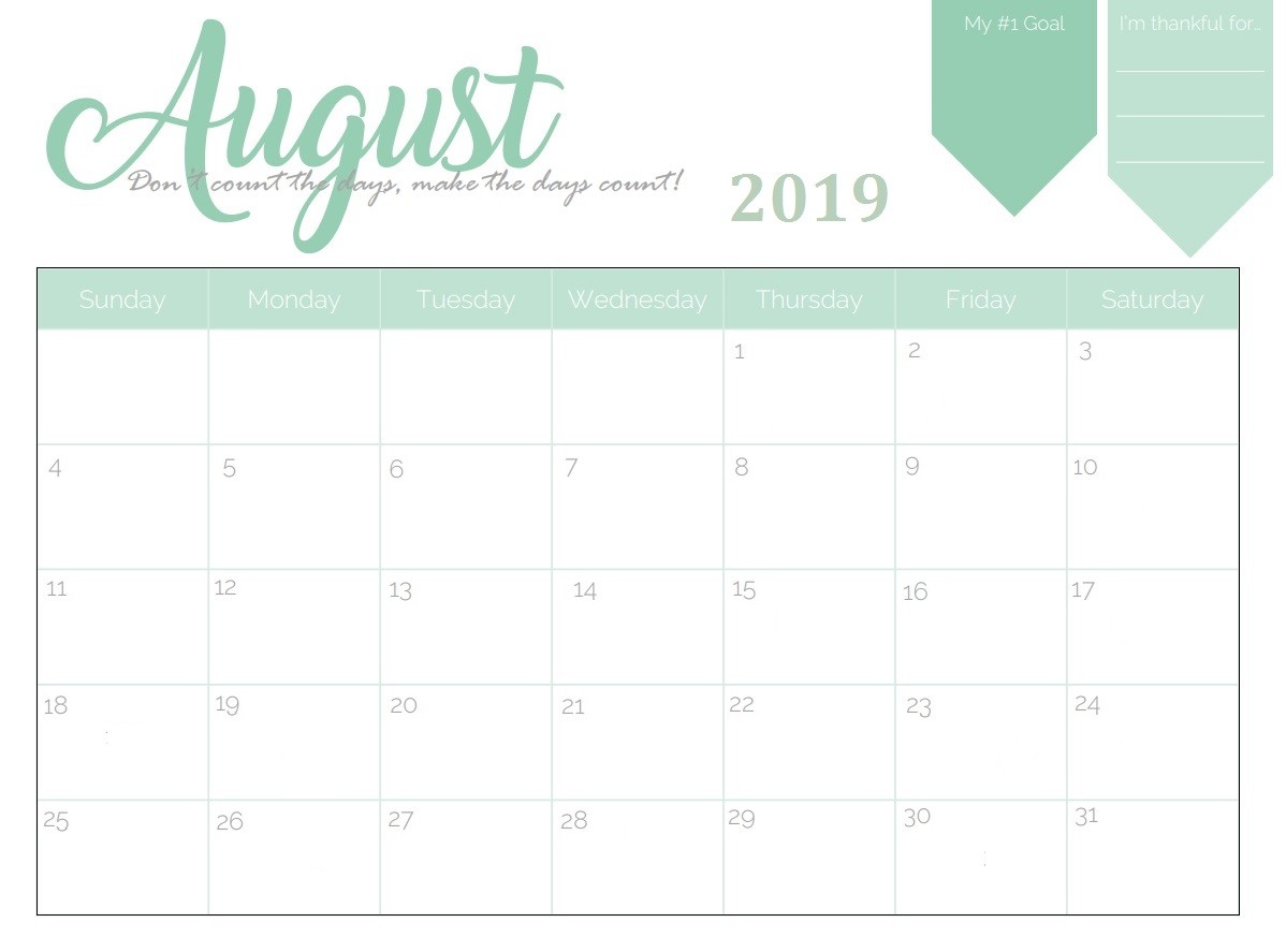 free printable 2019 monthly calendar