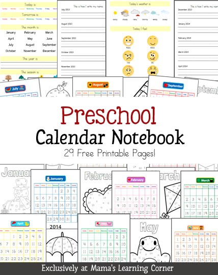 free preschool calendar notebook printable