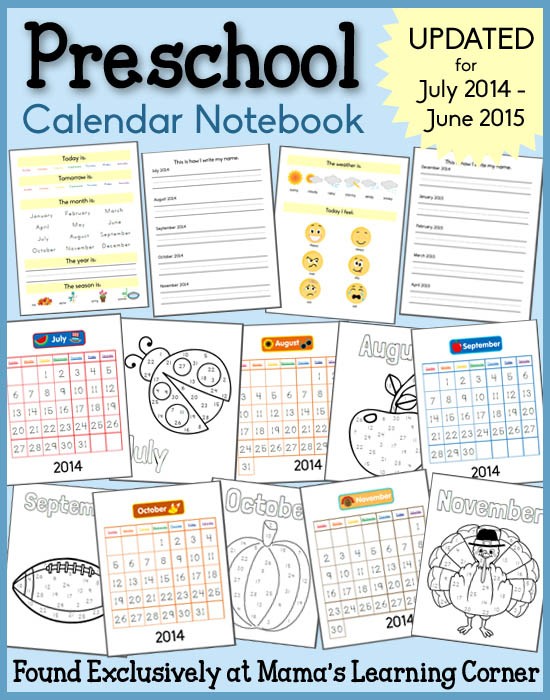 preschool calendar notebooks freebie