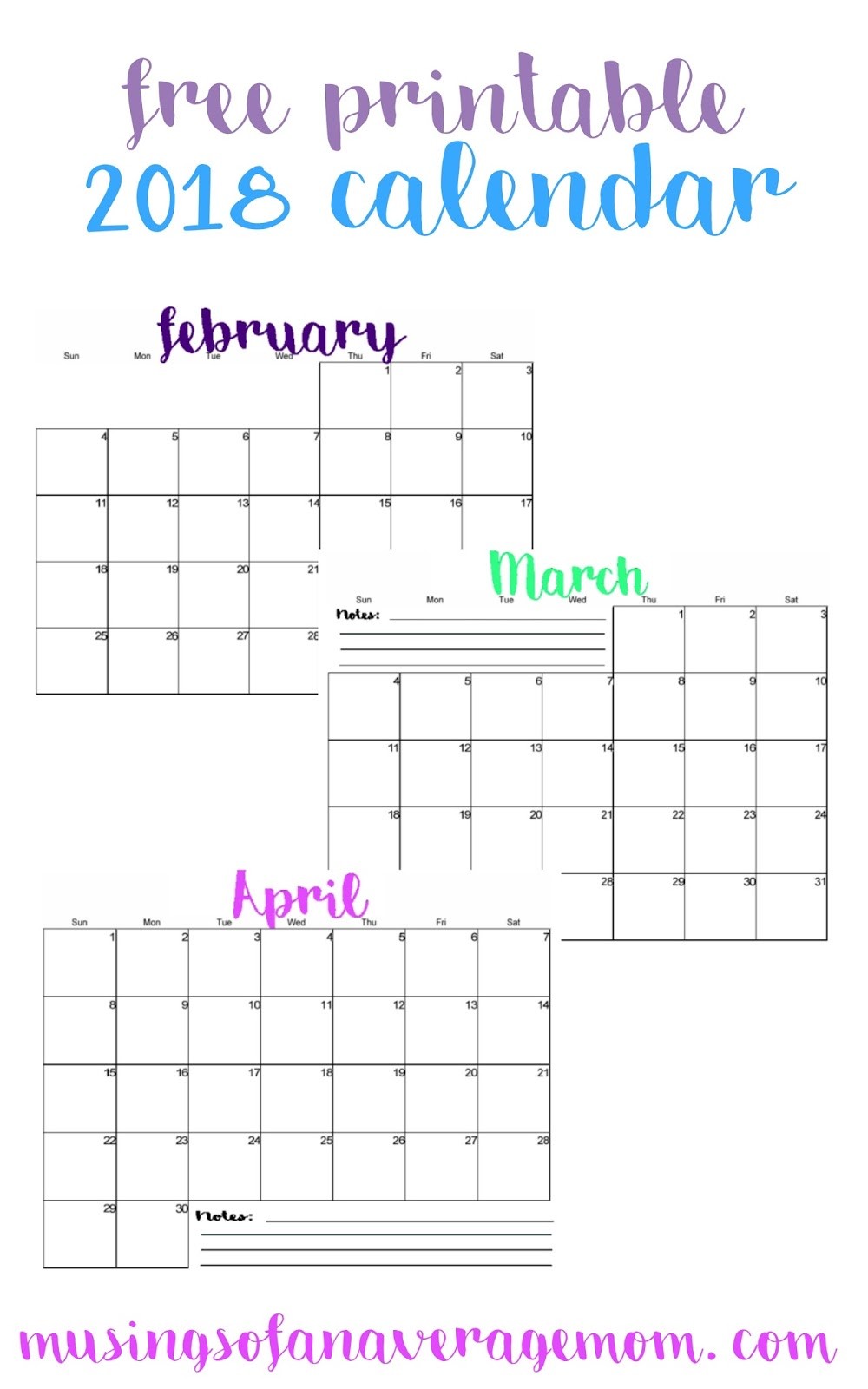 2018 horizontal calendars