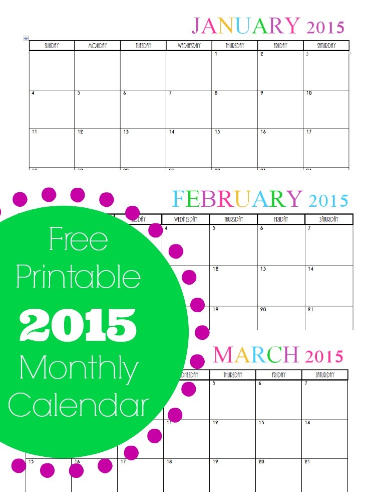 free printable monthly 2015 calendar cute colorful template