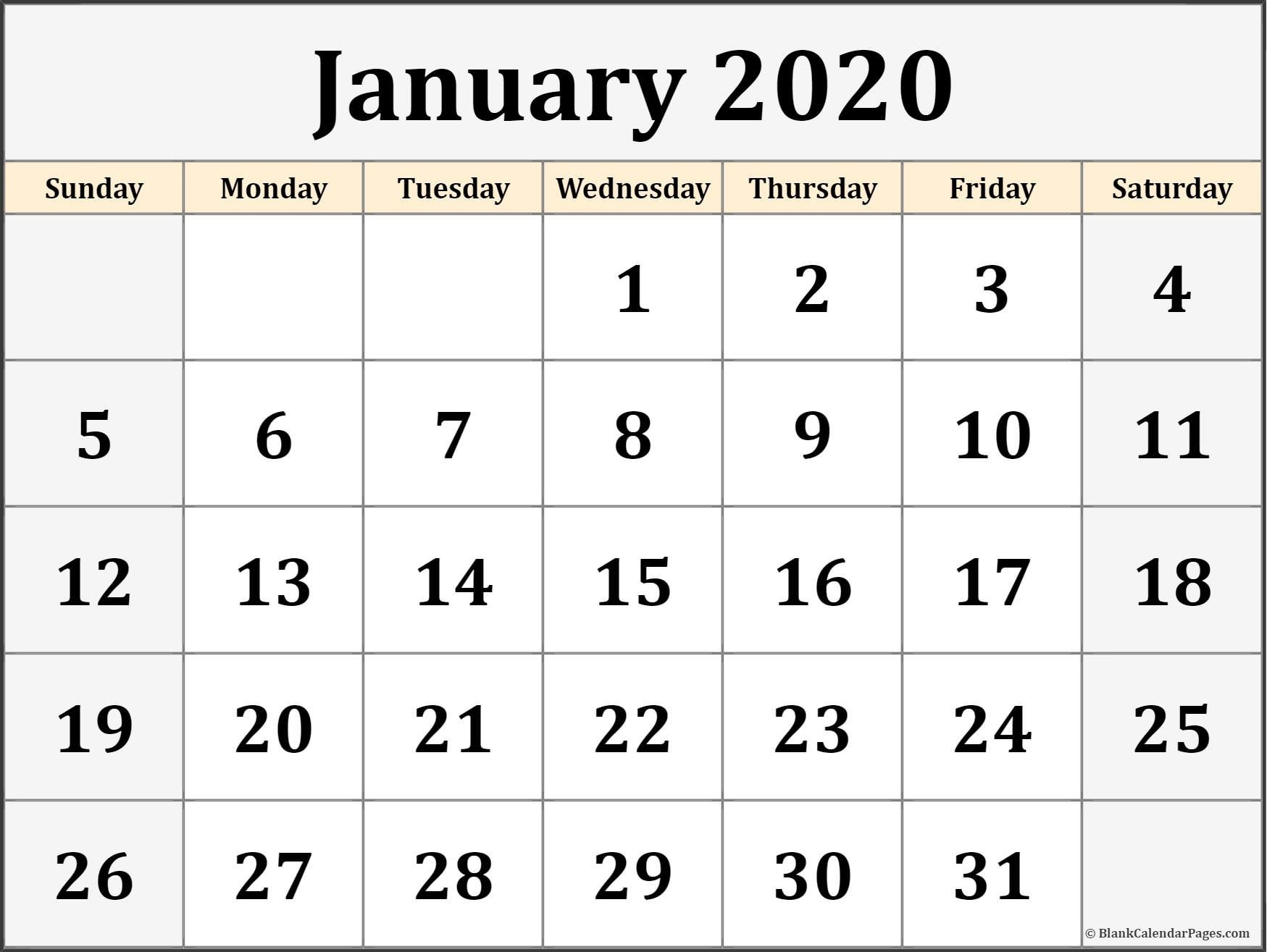 CAL=January 2020 calendar