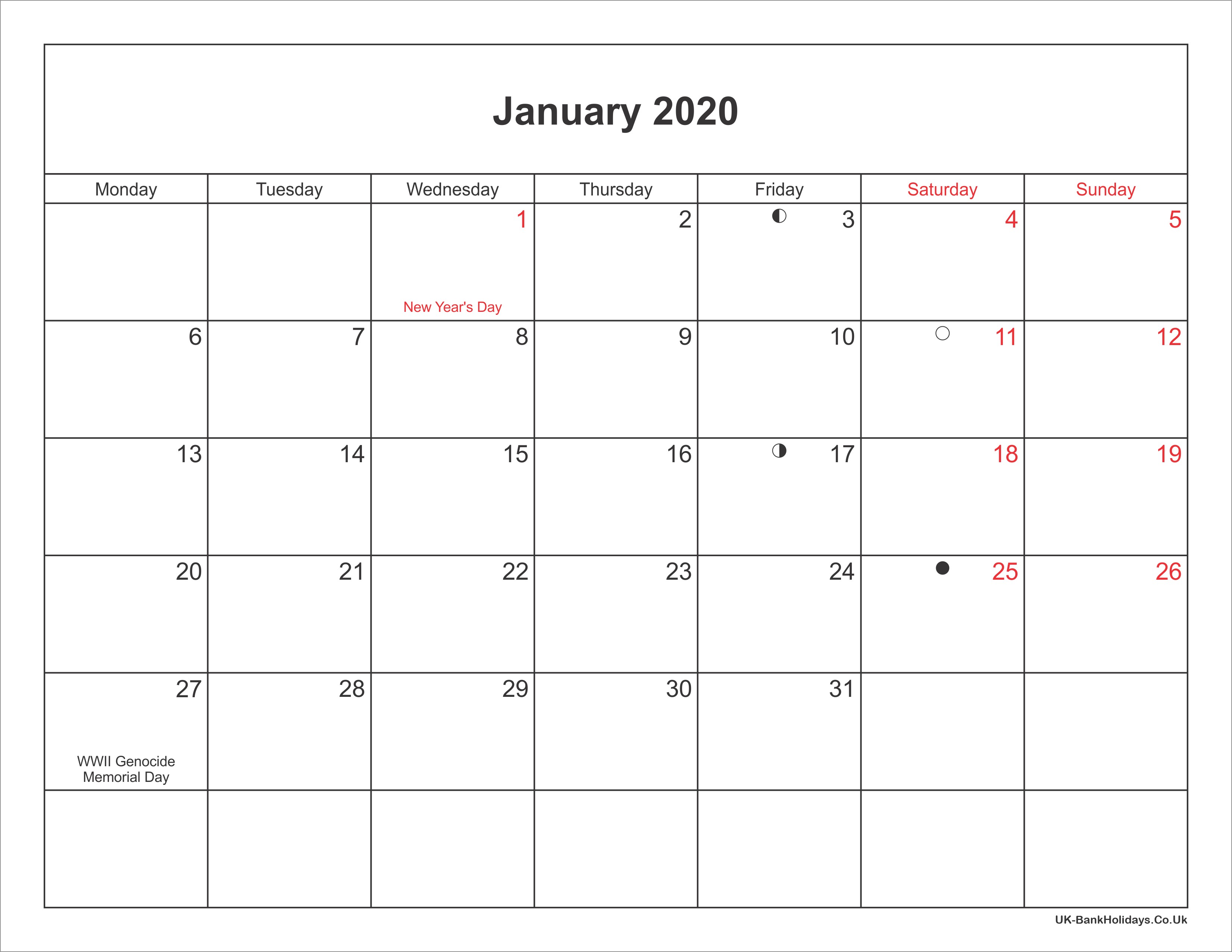 january 2020 calendar printable