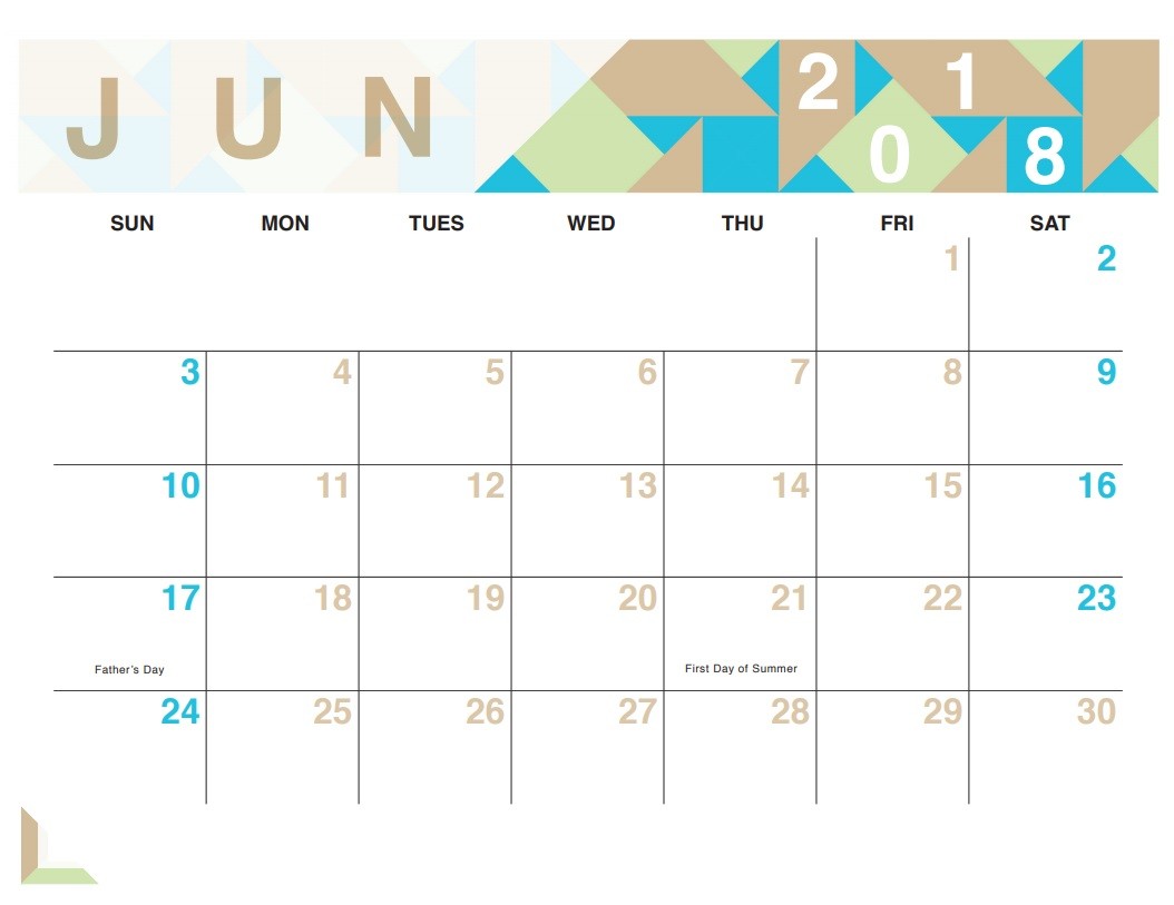 june 2018 printable calendar template