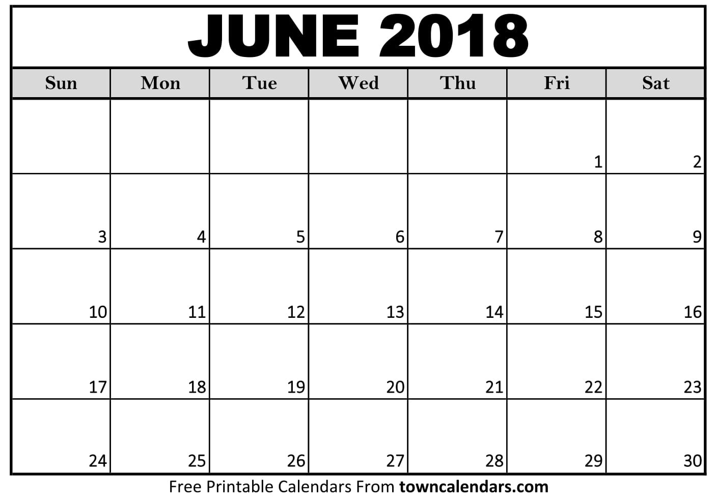 june 2018 calendar