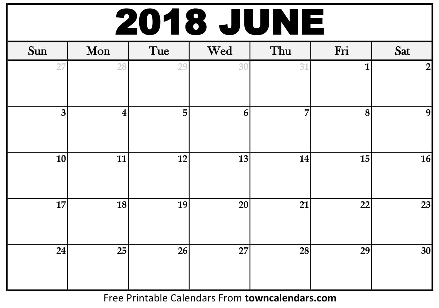 june 2018 calendar