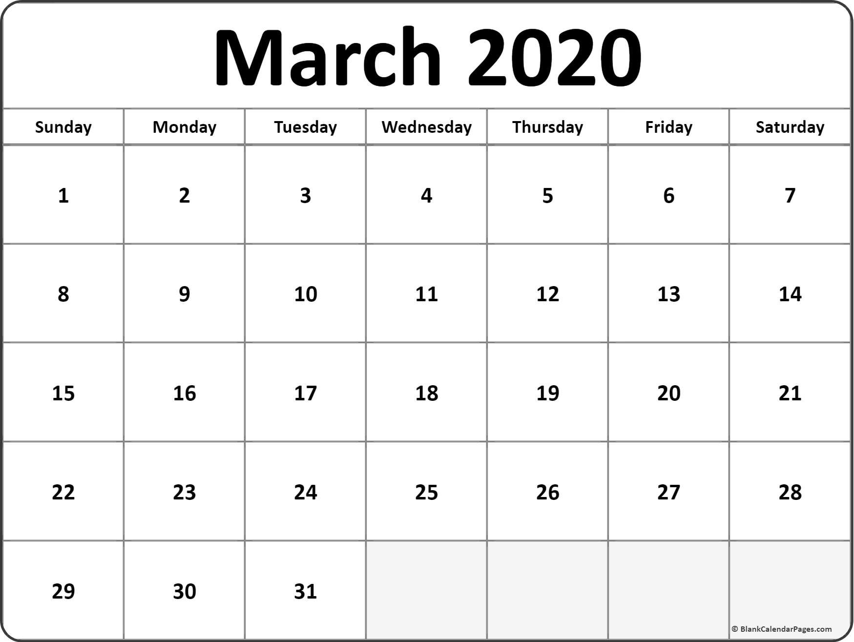 CAL=March 2020 calendar