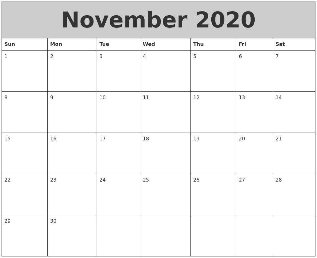 november 2020 my calendar