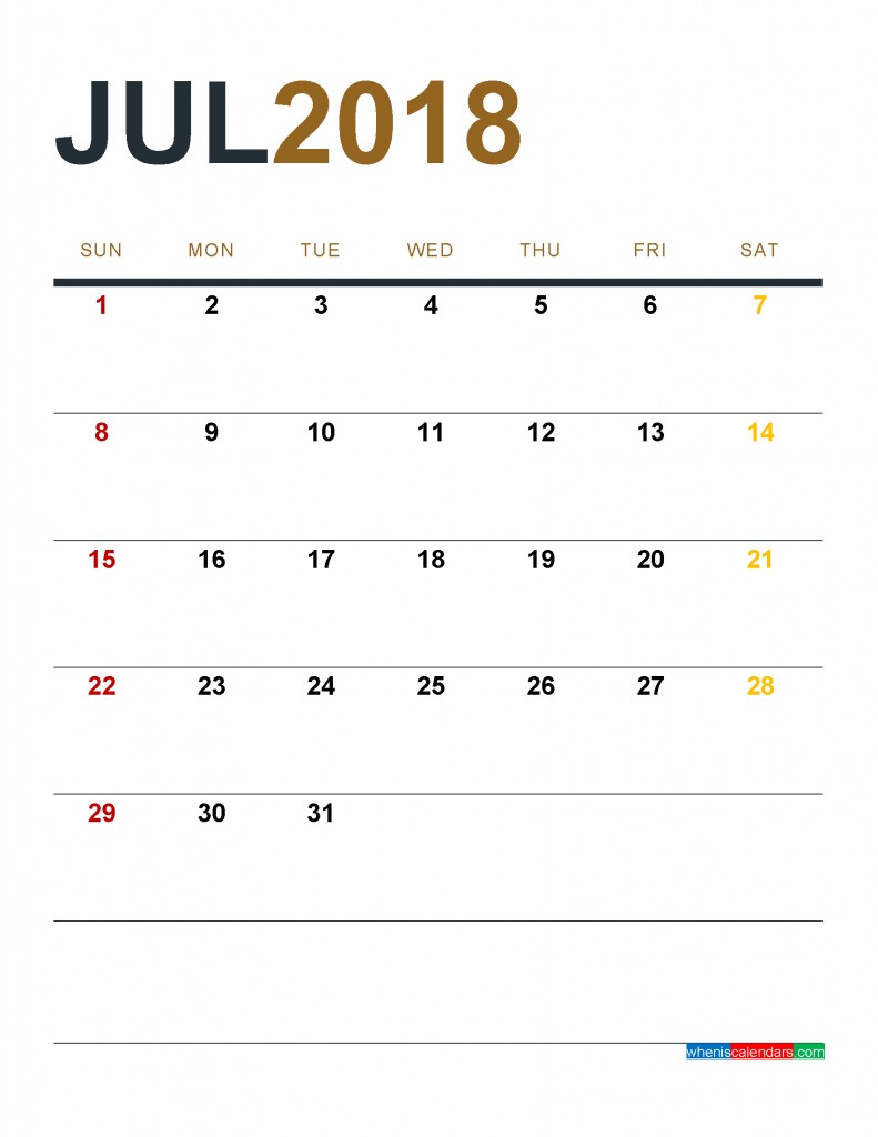 july 2018 calendar printable pdf image