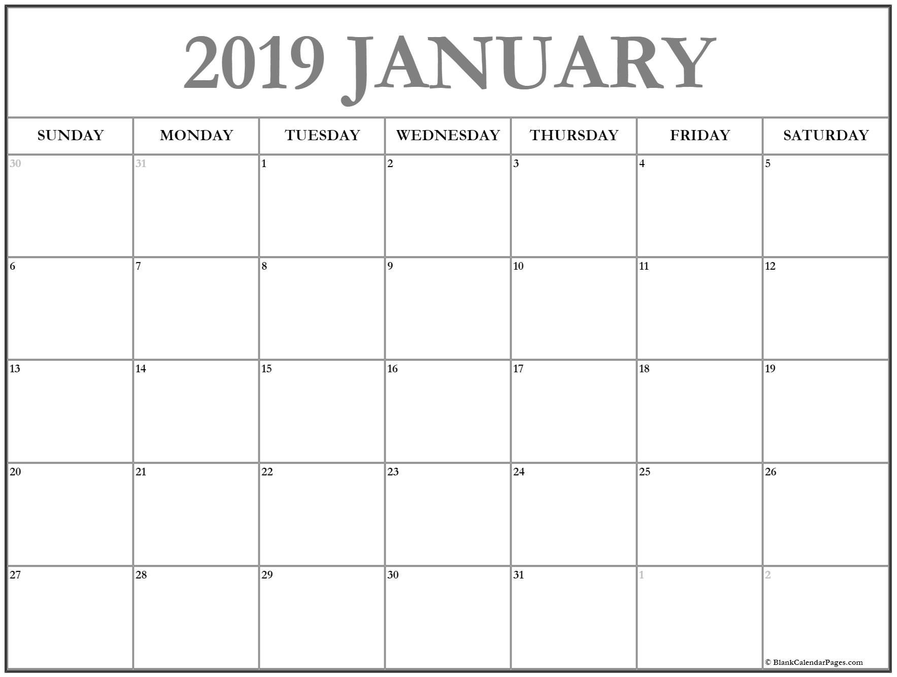 CAL=January 2019 calendar