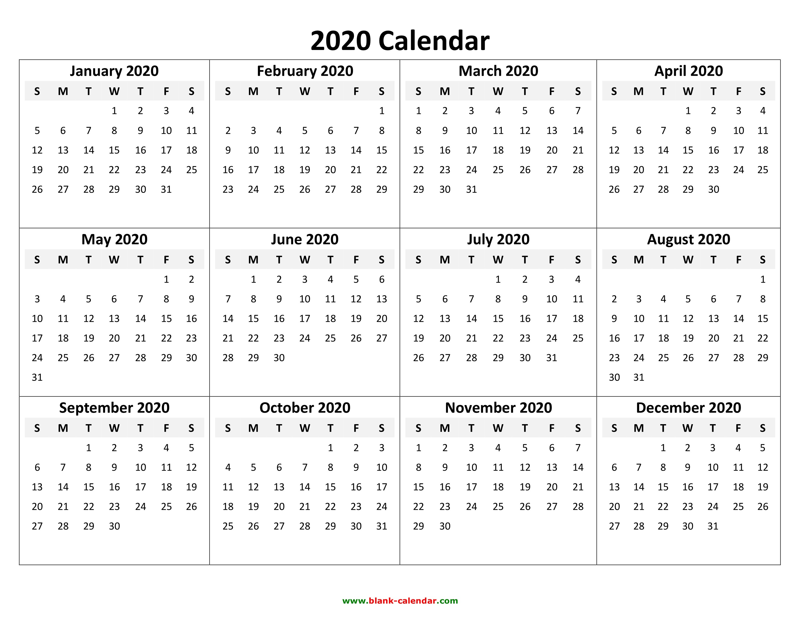 Printable Calendar 2020 and 2020 Yearly Calendar 2020