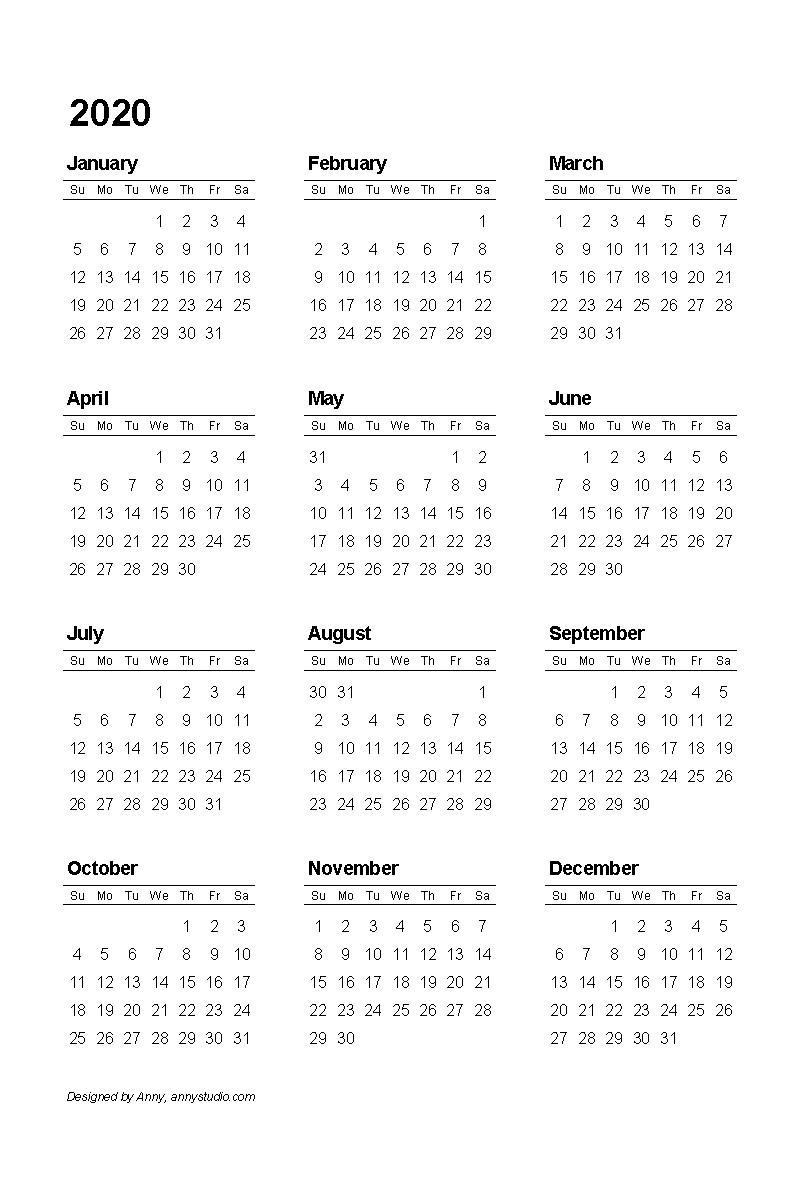 Printable Calendar 2020 Yearly Free Printable Calendars and Planners 2019 2020 2021