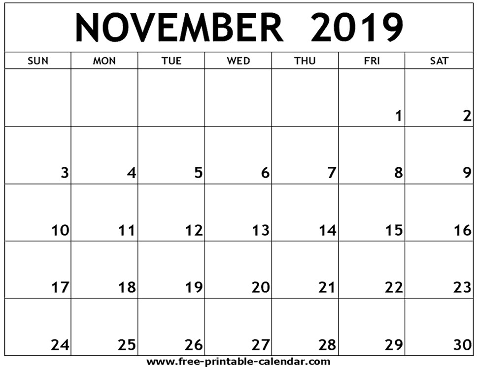 Printable Calendar November and December 2019 November 2019 Calendar