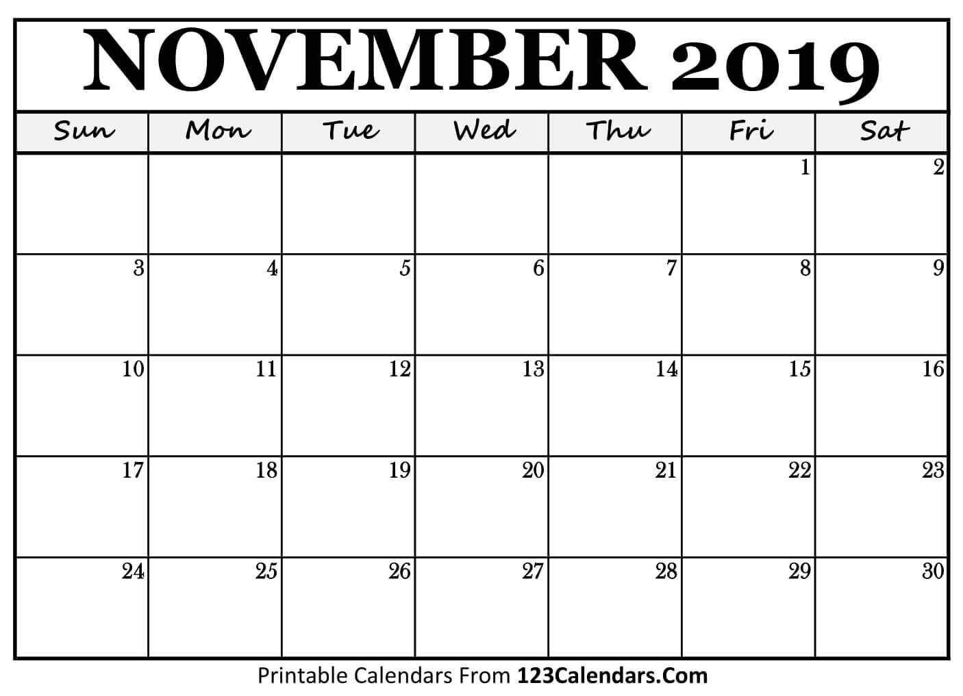 november 2019 calendar printable