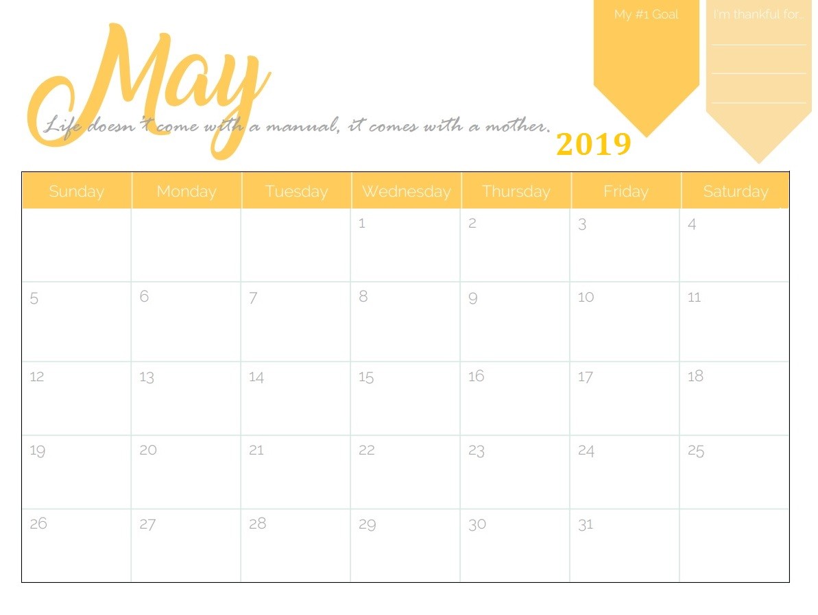 free printable 2019 monthly calendar