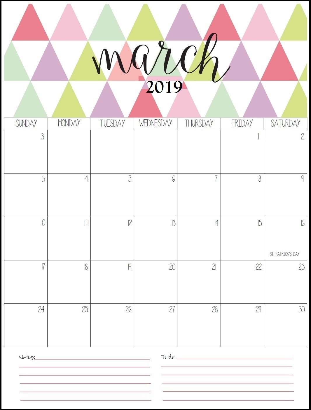 monthly printable calendar 2019