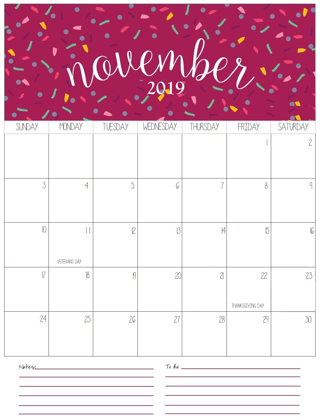 monthly printable calendar 2019