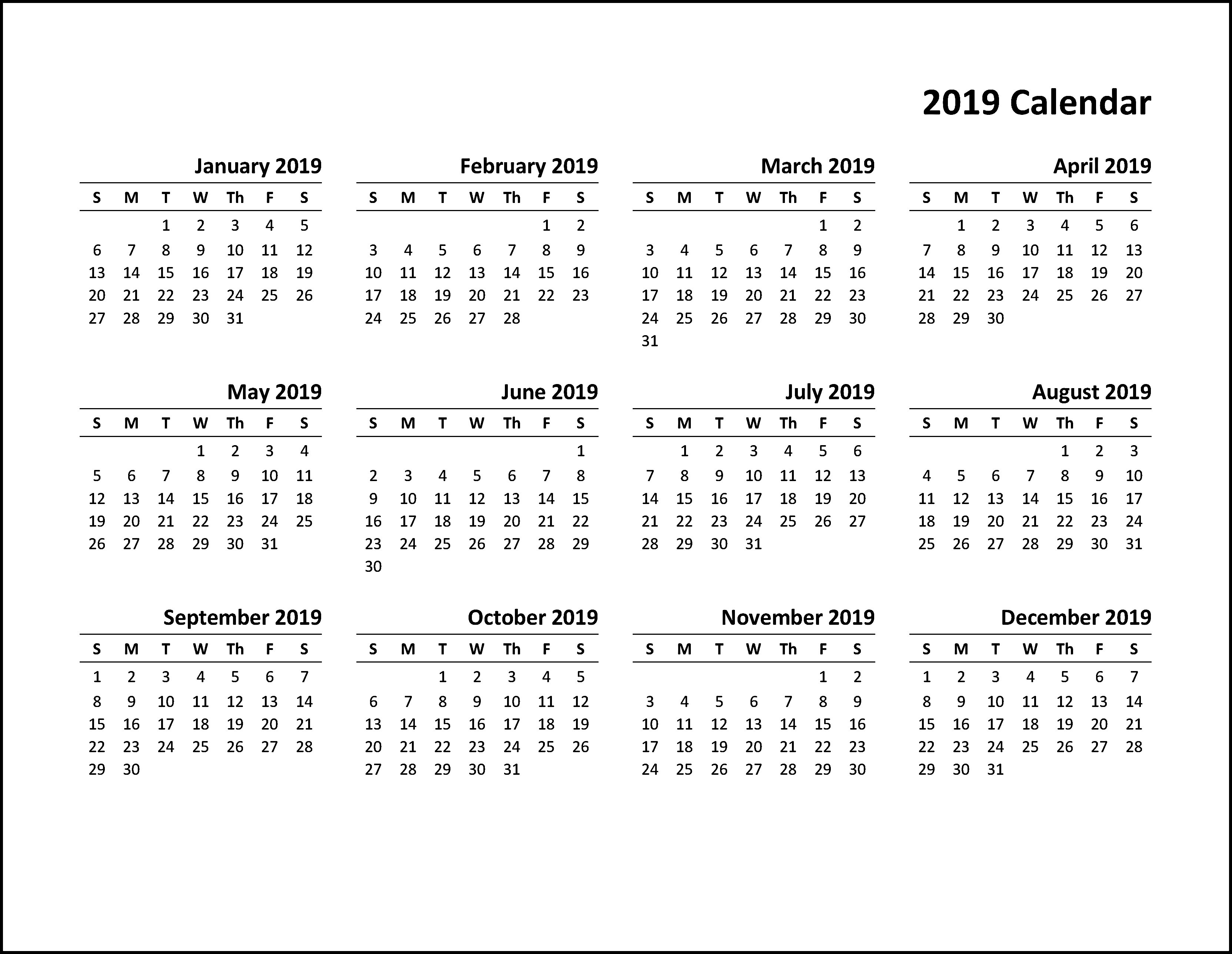 printable calendar 2019