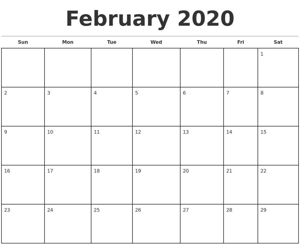 february 2020 monthly calendar template